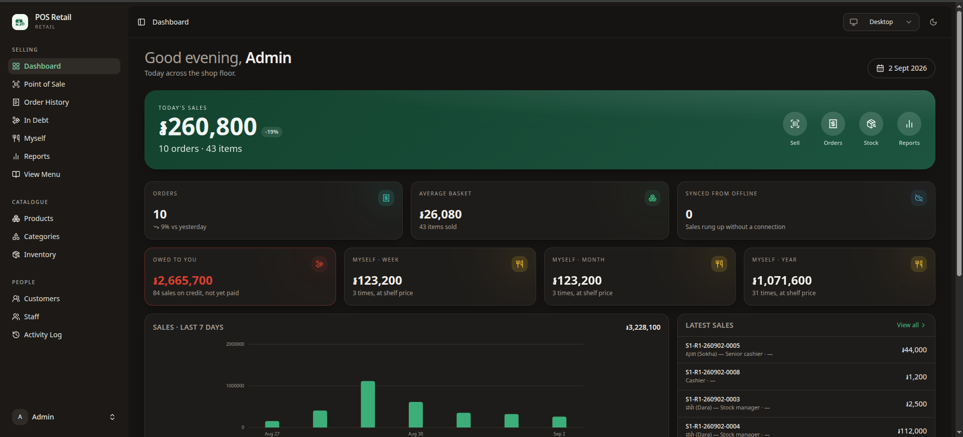 POS Retail β Dashboard in dark mode